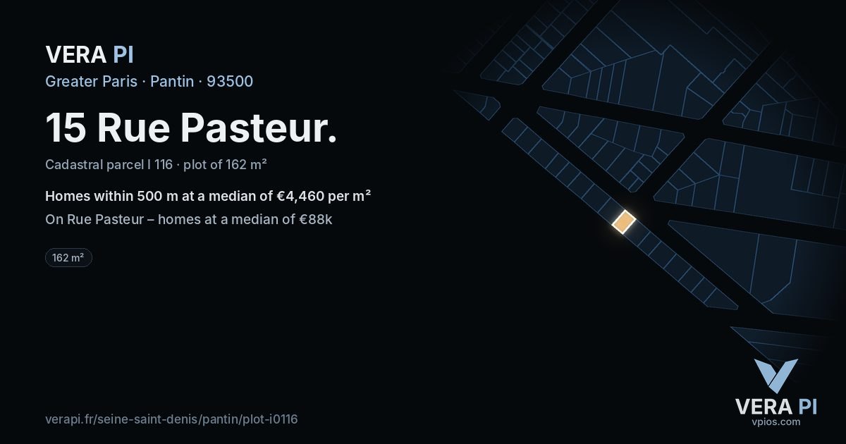 15 Rue Pasteur, Pantin at night – the plot lit, the parcels around coloured by the prices near them