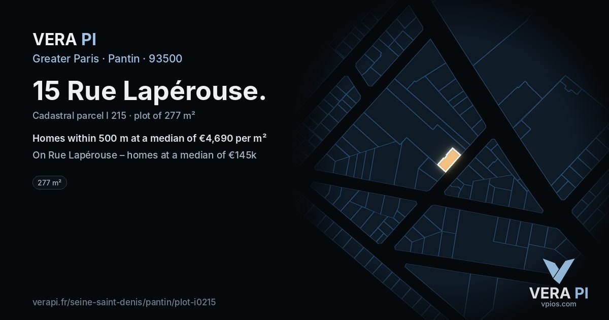 15 Rue Lapérouse, Pantin at night – the plot lit, the parcels around coloured by the prices near them