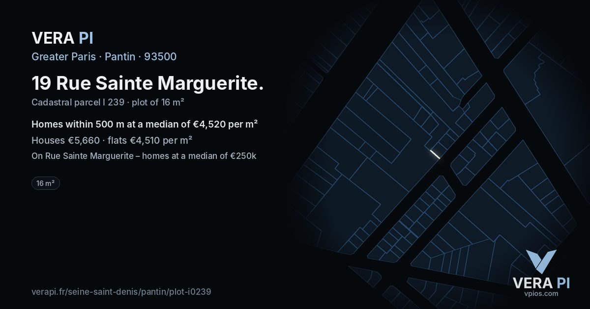 19 Rue Sainte Marguerite, Pantin at night – the plot lit, the parcels around coloured by the prices near them