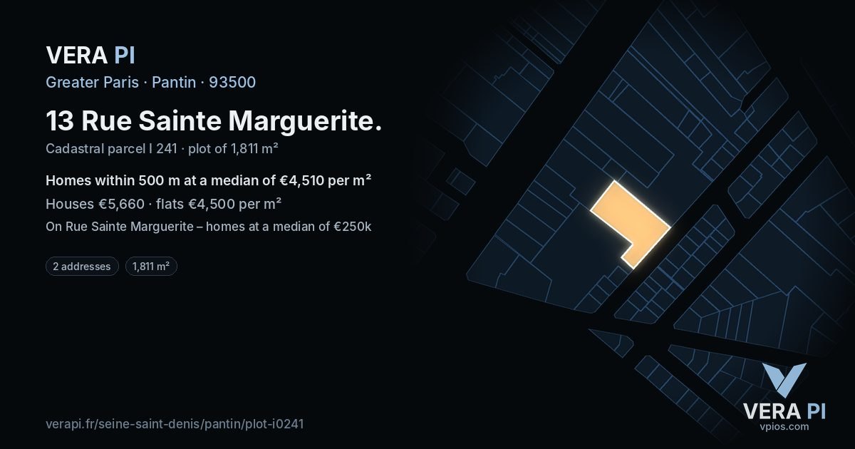 13 Rue Sainte Marguerite, Pantin at night – the plot lit, the parcels around coloured by the prices near them