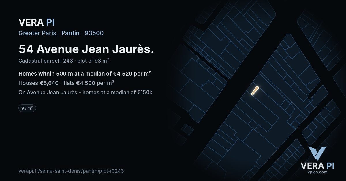 54 Avenue Jean Jaurès, Pantin at night – the plot lit, the parcels around coloured by the prices near them