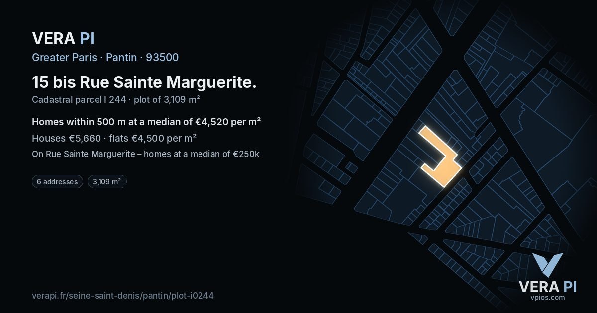 15 bis Rue Sainte Marguerite, Pantin at night – the plot lit, the parcels around coloured by the prices near them