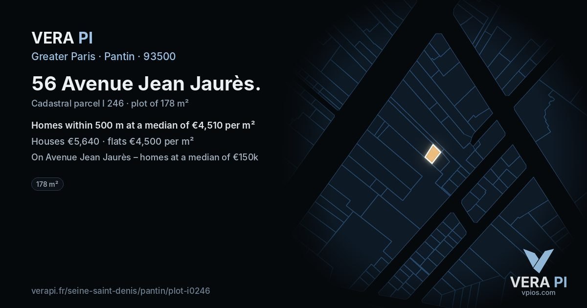 56 Avenue Jean Jaurès, Pantin at night – the plot lit, the parcels around coloured by the prices near them