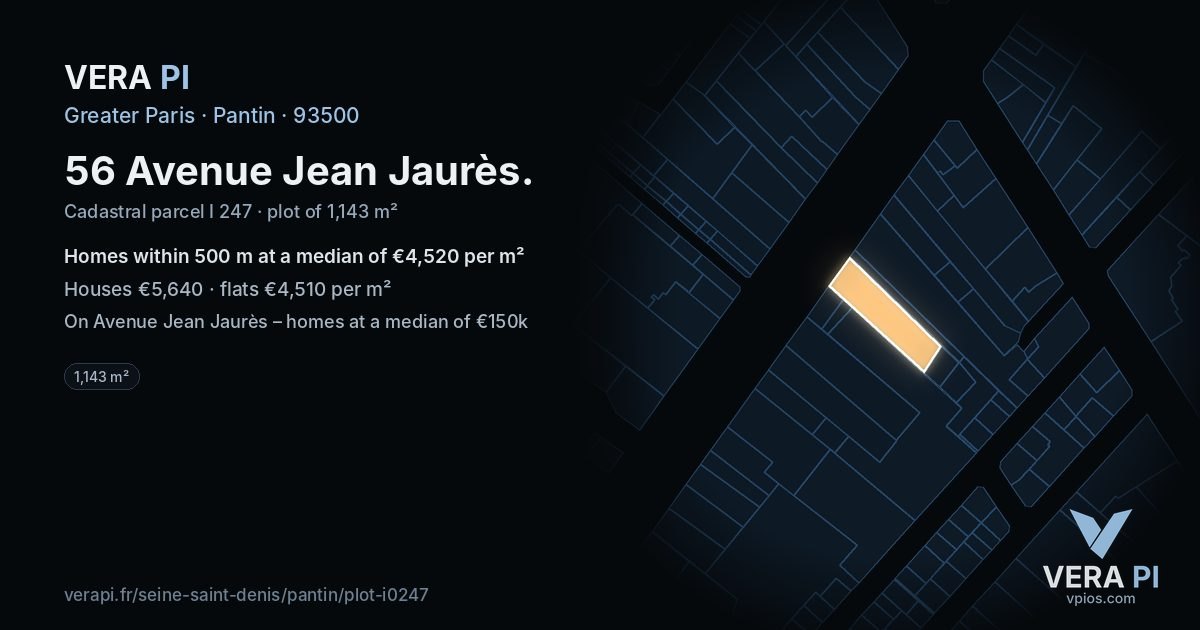 56 Avenue Jean Jaurès, Pantin at night – the plot lit, the parcels around coloured by the prices near them