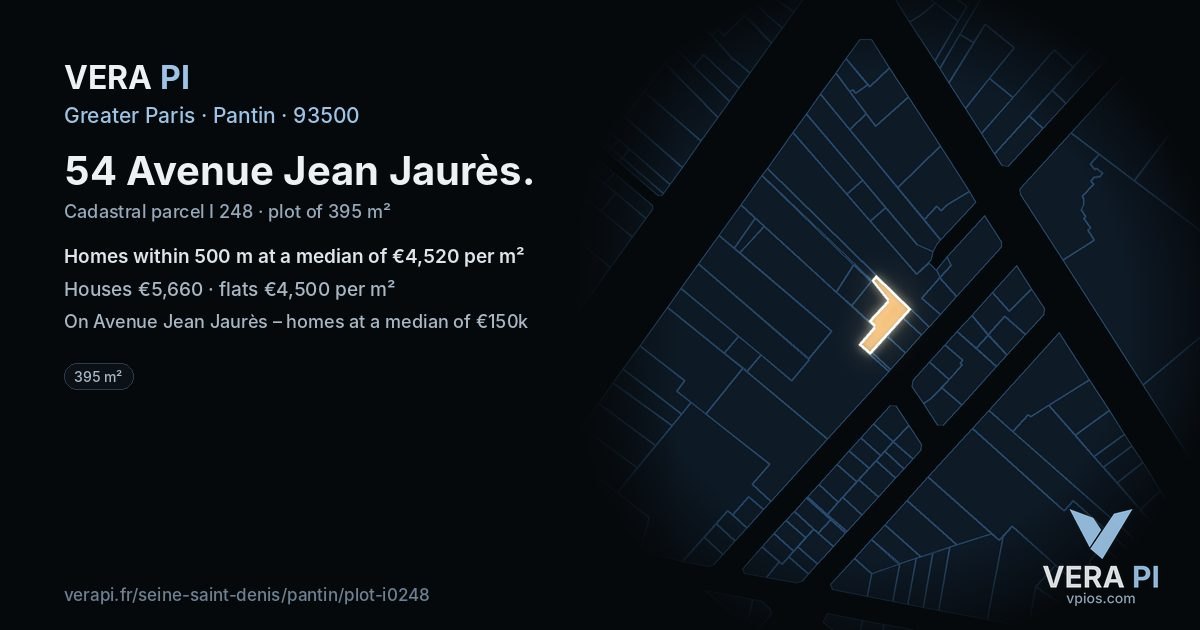 54 Avenue Jean Jaurès, Pantin at night – the plot lit, the parcels around coloured by the prices near them