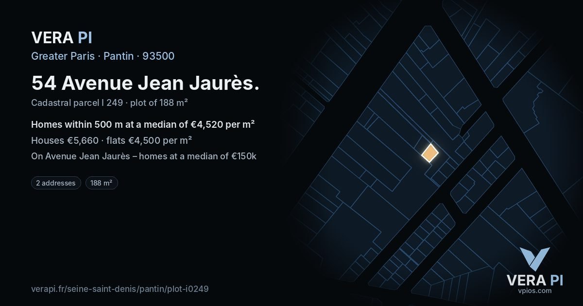 54 Avenue Jean Jaurès, Pantin at night – the plot lit, the parcels around coloured by the prices near them