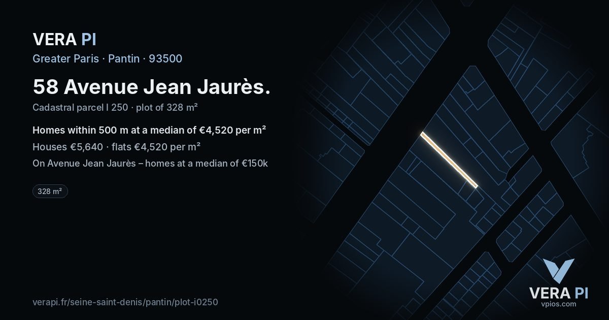 58 Avenue Jean Jaurès, Pantin at night – the plot lit, the parcels around coloured by the prices near them