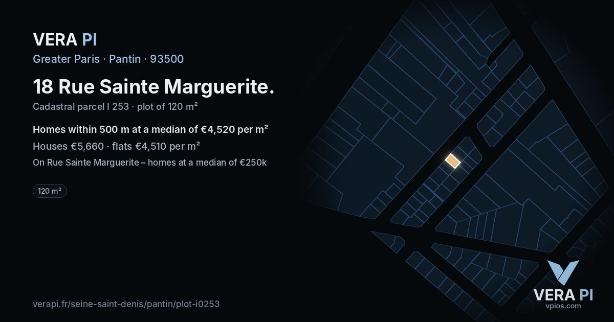 18 Rue Sainte Marguerite, Pantin at night – the plot lit, the parcels around coloured by the prices near them