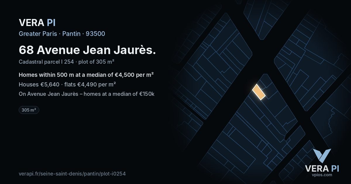 68 Avenue Jean Jaurès, Pantin at night – the plot lit, the parcels around coloured by the prices near them