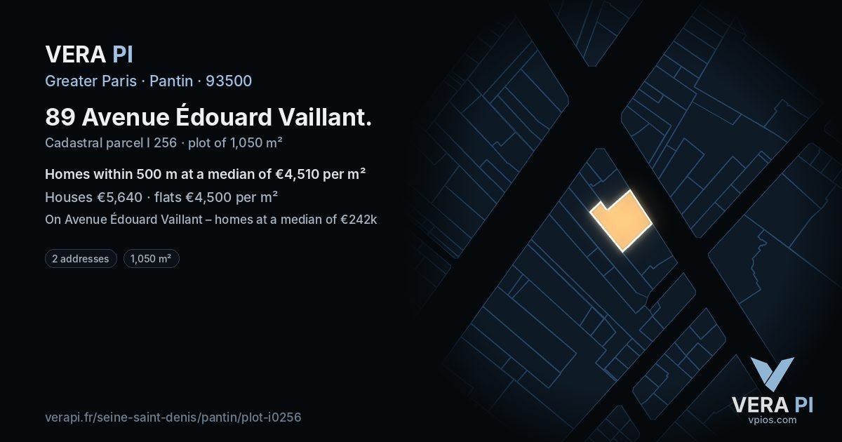 89 Avenue Édouard Vaillant, Pantin at night – the plot lit, the parcels around coloured by the prices near them