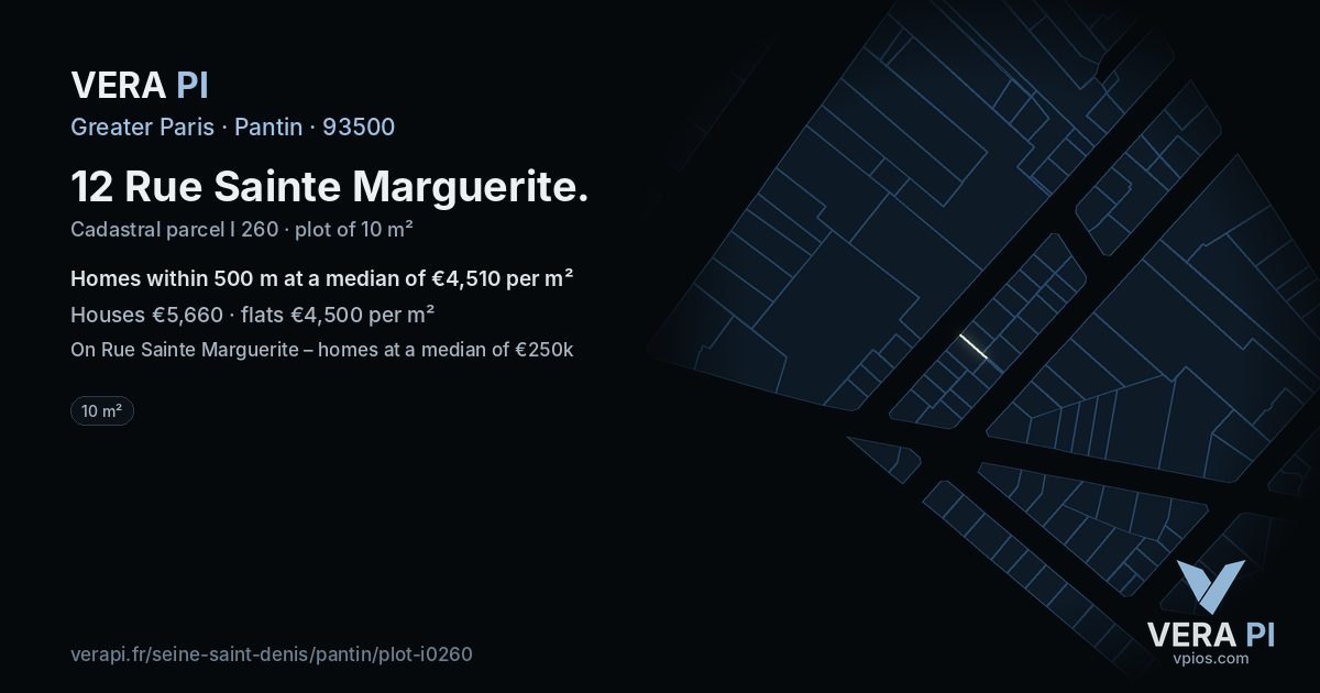 12 Rue Sainte Marguerite, Pantin at night – the plot lit, the parcels around coloured by the prices near them