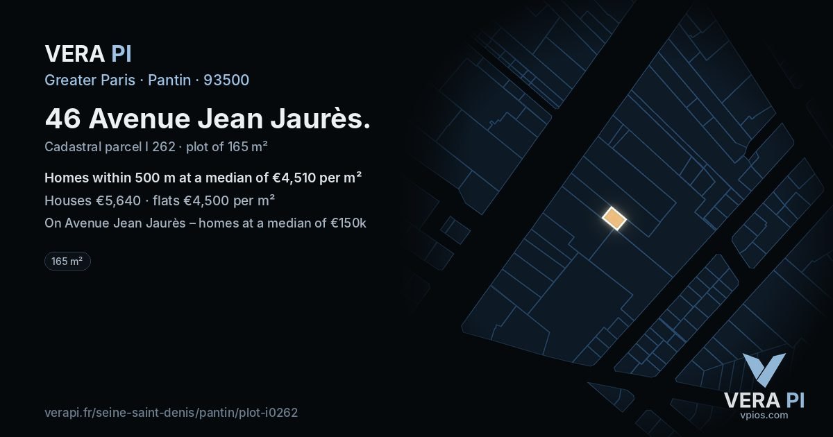 46 Avenue Jean Jaurès, Pantin at night – the plot lit, the parcels around coloured by the prices near them