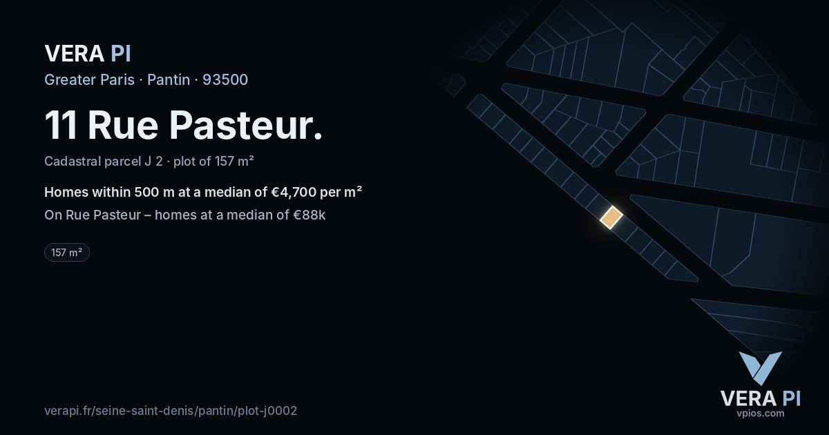 11 Rue Pasteur, Pantin at night – the plot lit, the parcels around coloured by the prices near them