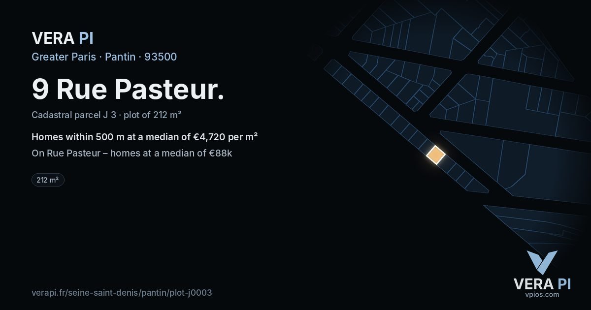 9 Rue Pasteur, Pantin at night – the plot lit, the parcels around coloured by the prices near them