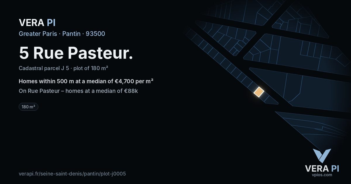 5 Rue Pasteur, Pantin at night – the plot lit, the parcels around coloured by the prices near them