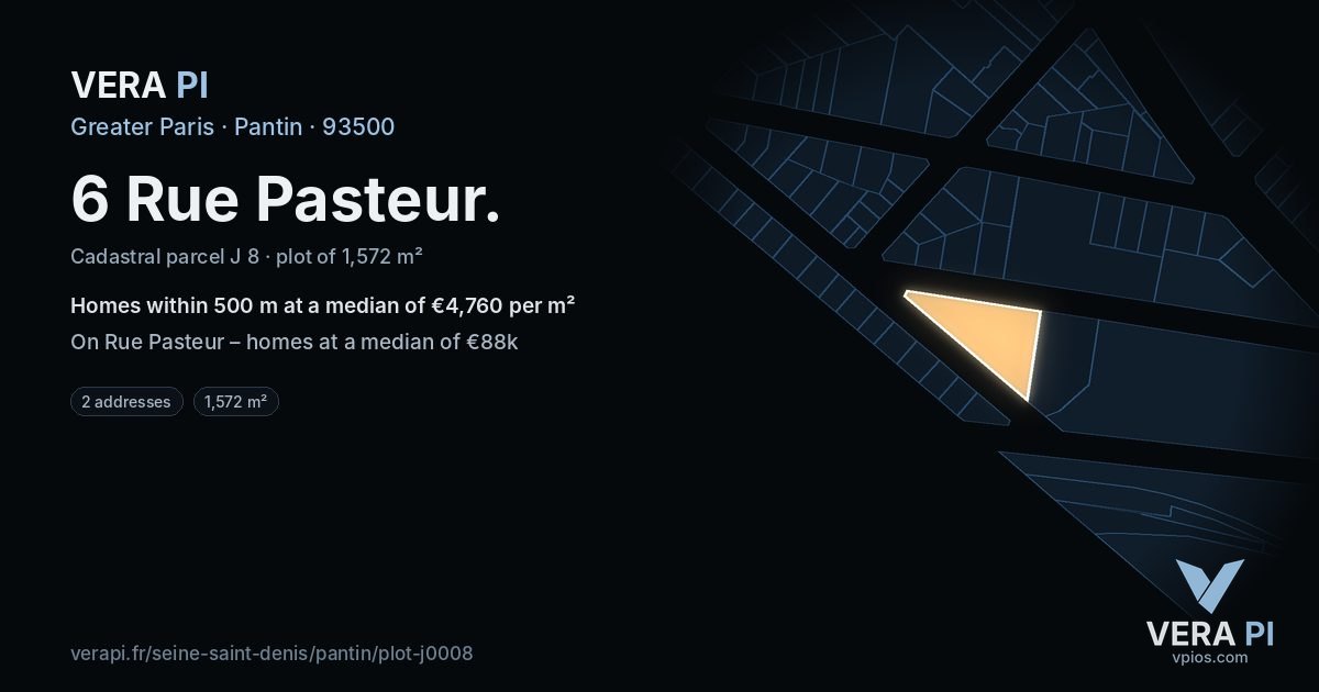 6 Rue Pasteur, Pantin at night – the plot lit, the parcels around coloured by the prices near them