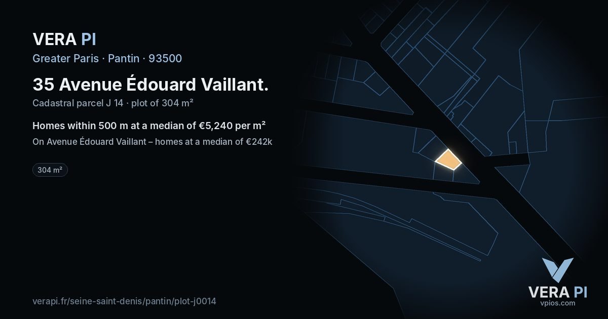 35 Avenue Édouard Vaillant, Pantin at night – the plot lit, the parcels around coloured by the prices near them