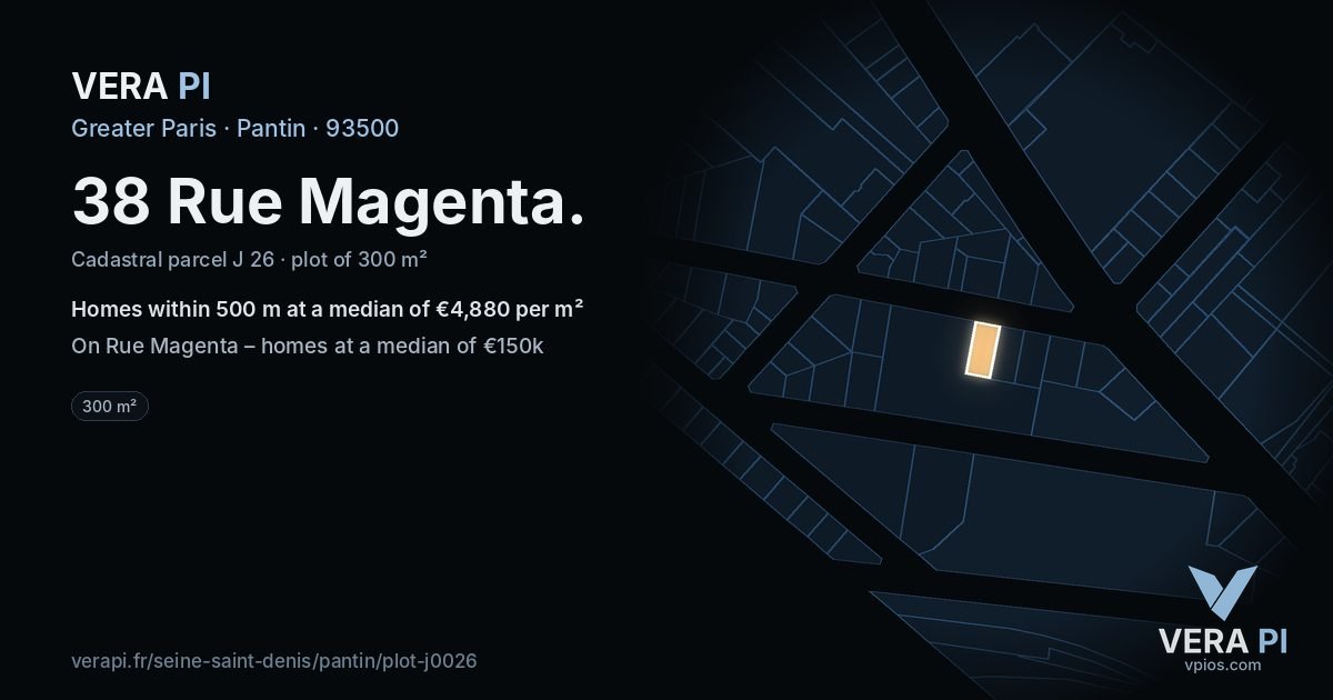 38 Rue Magenta, Pantin at night – the plot lit, the parcels around coloured by the prices near them