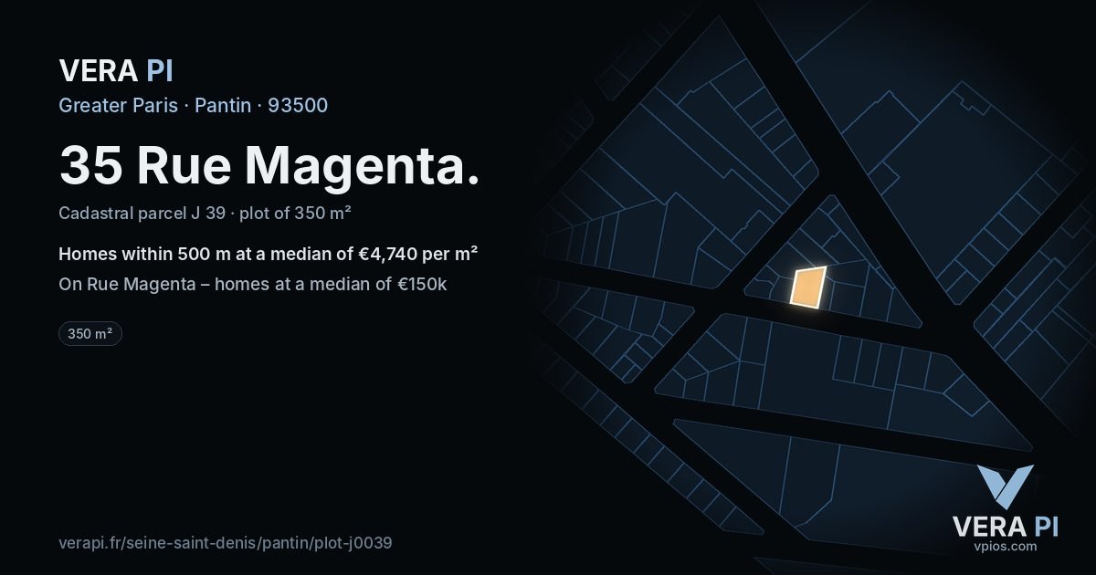 35 Rue Magenta, Pantin at night – the plot lit, the parcels around coloured by the prices near them