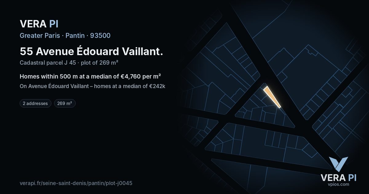 55 Avenue Édouard Vaillant, Pantin at night – the plot lit, the parcels around coloured by the prices near them