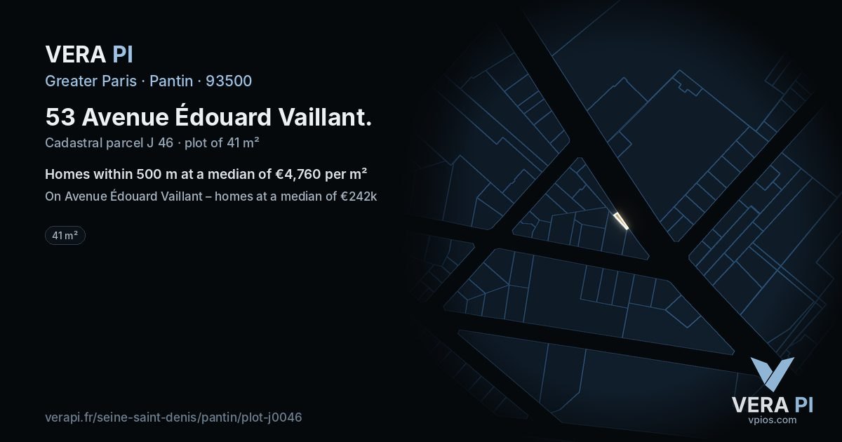 53 Avenue Édouard Vaillant, Pantin at night – the plot lit, the parcels around coloured by the prices near them