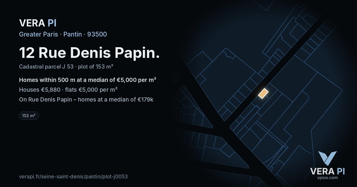 12 Rue Denis Papin, Pantin at night – the plot lit, the parcels around coloured by the prices near them