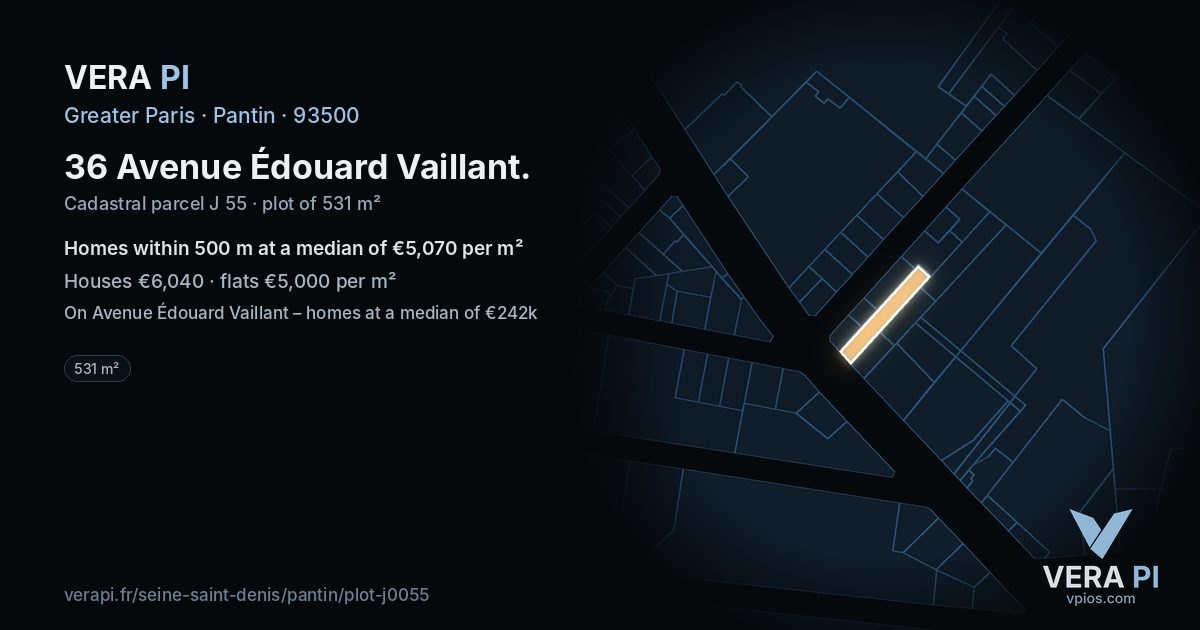 36 Avenue Édouard Vaillant, Pantin at night – the plot lit, the parcels around coloured by the prices near them