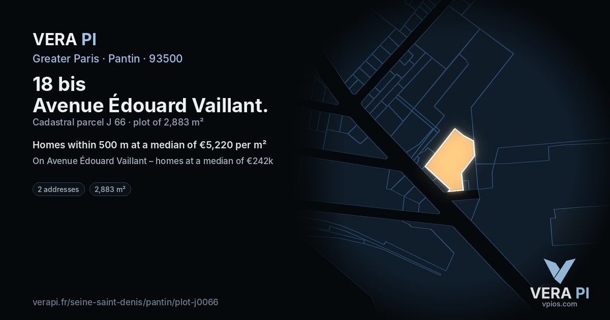 18 bis Avenue Édouard Vaillant, Pantin at night – the plot lit, the parcels around coloured by the prices near them