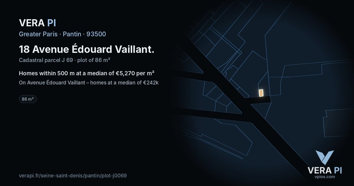18 Avenue Édouard Vaillant, Pantin at night – the plot lit, the parcels around coloured by the prices near them