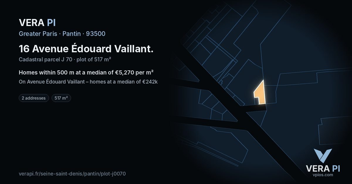 16 Avenue Édouard Vaillant, Pantin at night – the plot lit, the parcels around coloured by the prices near them