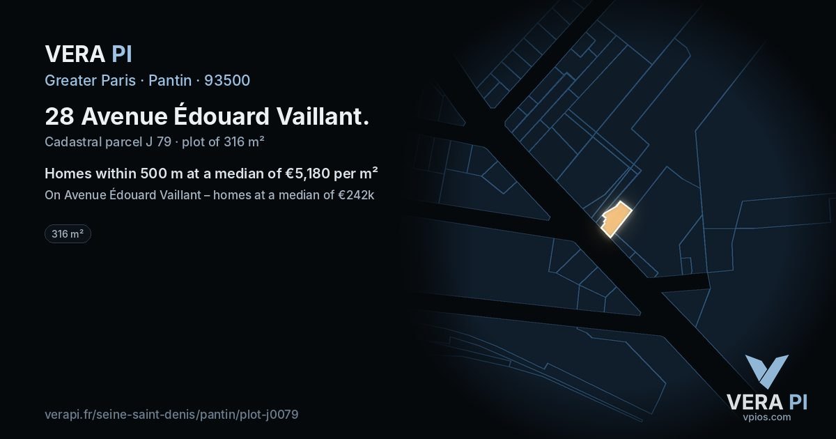 28 Avenue Édouard Vaillant, Pantin at night – the plot lit, the parcels around coloured by the prices near them