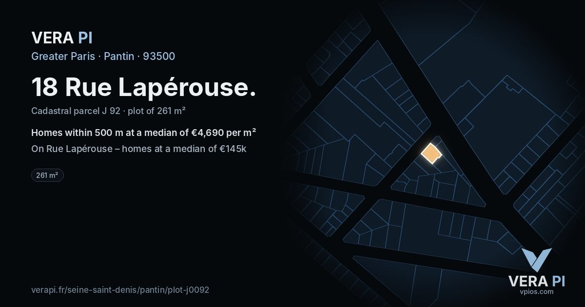 18 Rue Lapérouse, Pantin at night – the plot lit, the parcels around coloured by the prices near them