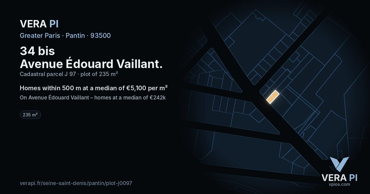 34 bis Avenue Édouard Vaillant, Pantin at night – the plot lit, the parcels around coloured by the prices near them