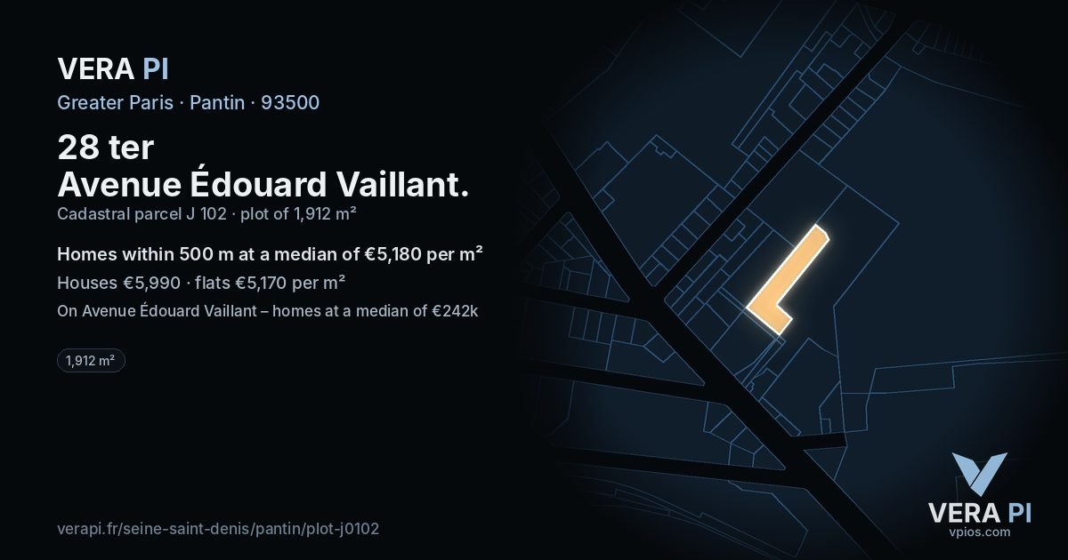 28 ter Avenue Édouard Vaillant, Pantin at night – the plot lit, the parcels around coloured by the prices near them