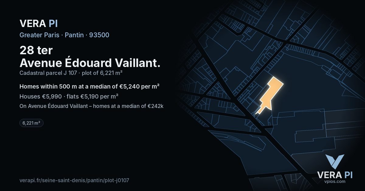 28 ter Avenue Édouard Vaillant, Pantin at night – the plot lit, the parcels around coloured by the prices near them