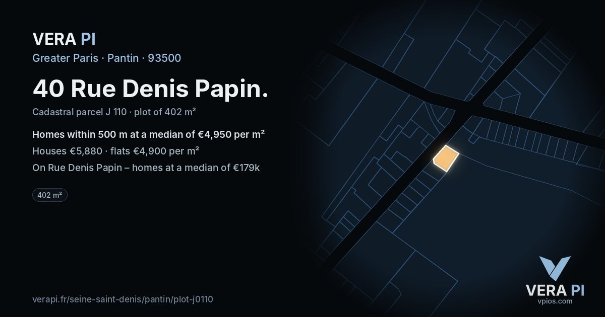 40 Rue Denis Papin, Pantin at night – the plot lit, the parcels around coloured by the prices near them