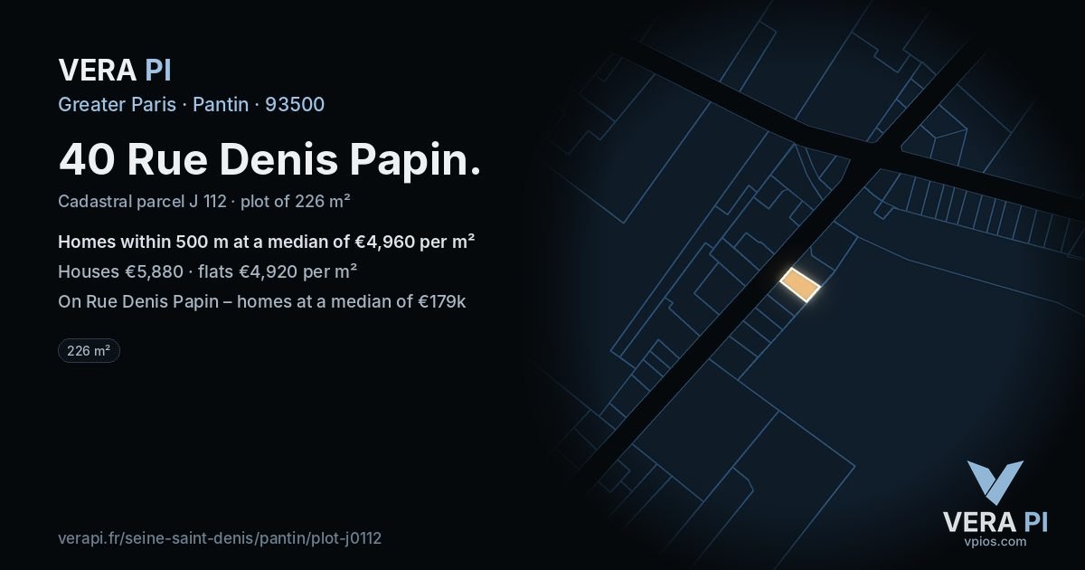 40 Rue Denis Papin, Pantin at night – the plot lit, the parcels around coloured by the prices near them