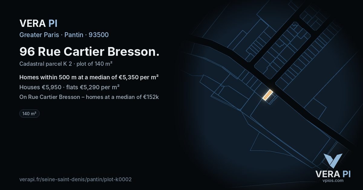 96 Rue Cartier Bresson, Pantin at night – the plot lit, the parcels around coloured by the prices near them