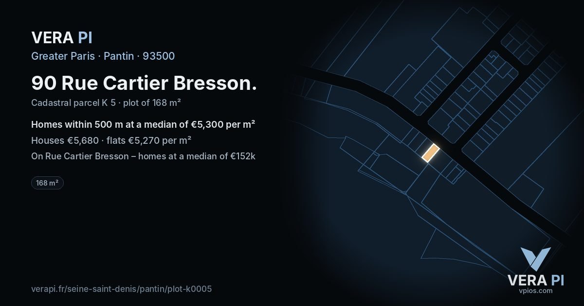 90 Rue Cartier Bresson, Pantin at night – the plot lit, the parcels around coloured by the prices near them