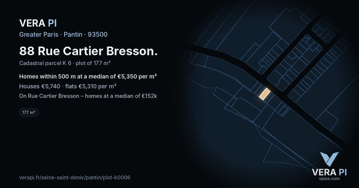 88 Rue Cartier Bresson, Pantin at night – the plot lit, the parcels around coloured by the prices near them