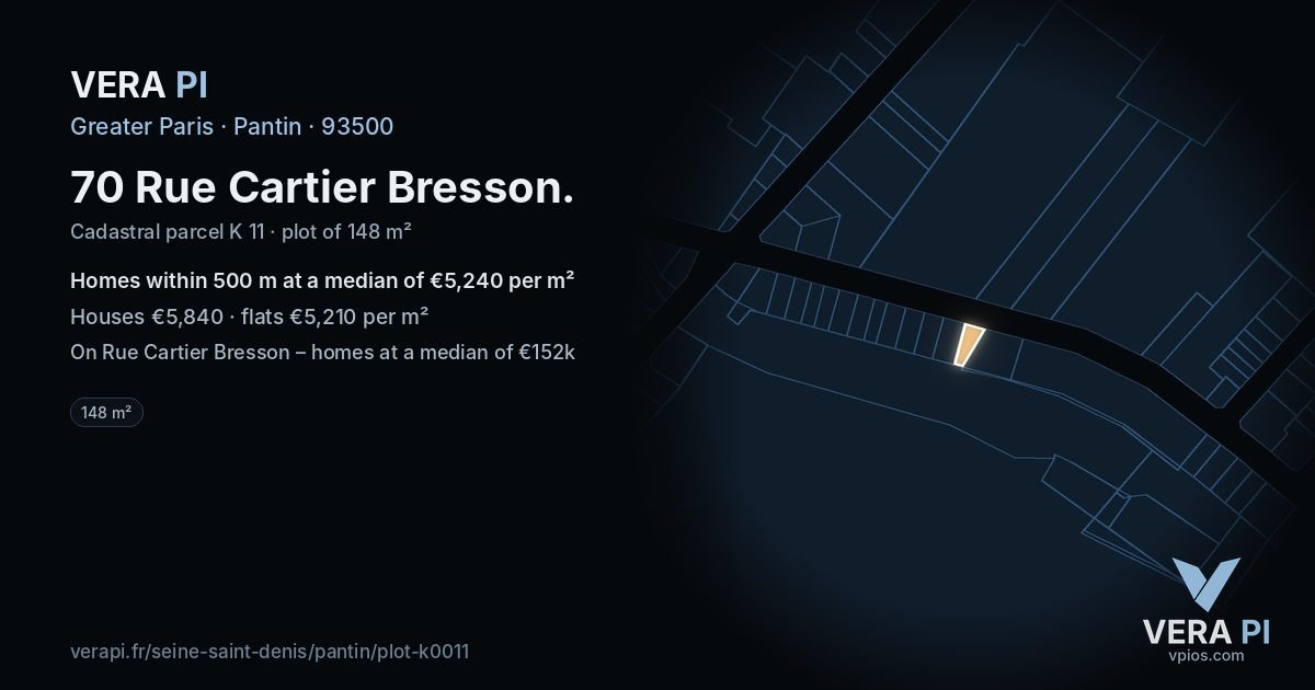 70 Rue Cartier Bresson, Pantin at night – the plot lit, the parcels around coloured by the prices near them