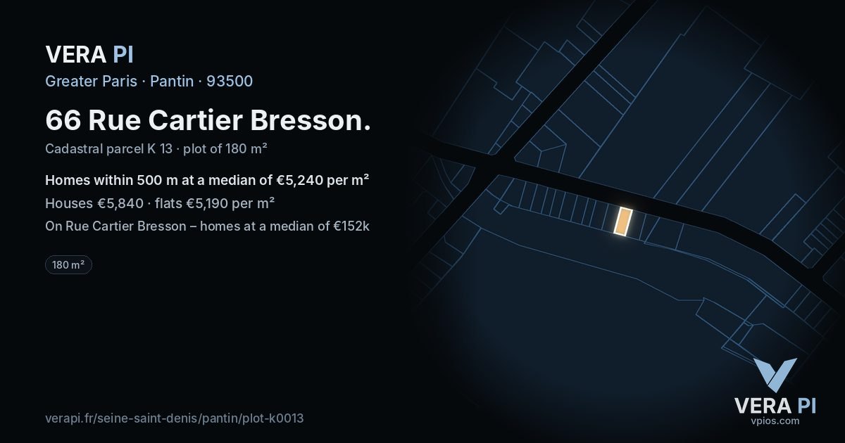 66 Rue Cartier Bresson, Pantin at night – the plot lit, the parcels around coloured by the prices near them