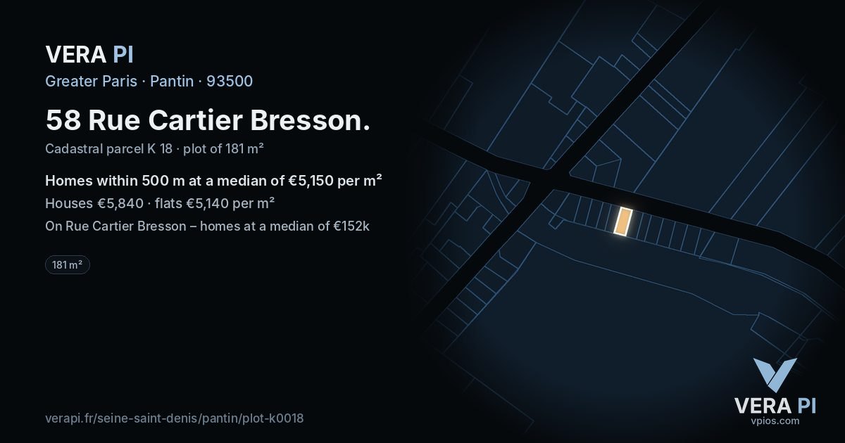 58 Rue Cartier Bresson, Pantin at night – the plot lit, the parcels around coloured by the prices near them