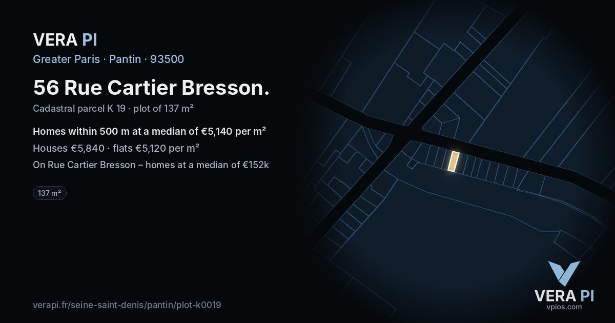56 Rue Cartier Bresson, Pantin at night – the plot lit, the parcels around coloured by the prices near them
