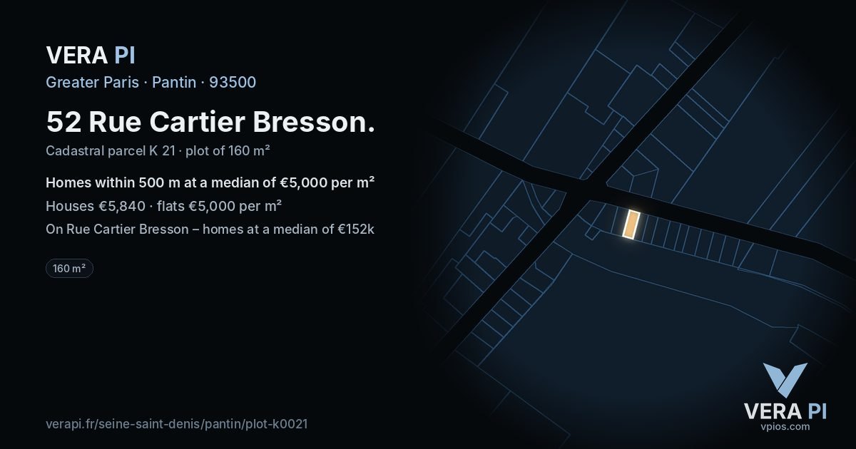 52 Rue Cartier Bresson, Pantin at night – the plot lit, the parcels around coloured by the prices near them