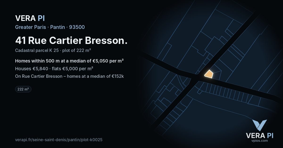41 Rue Cartier Bresson, Pantin at night – the plot lit, the parcels around coloured by the prices near them
