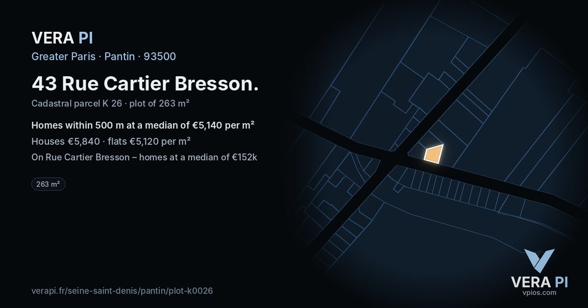 43 Rue Cartier Bresson, Pantin at night – the plot lit, the parcels around coloured by the prices near them