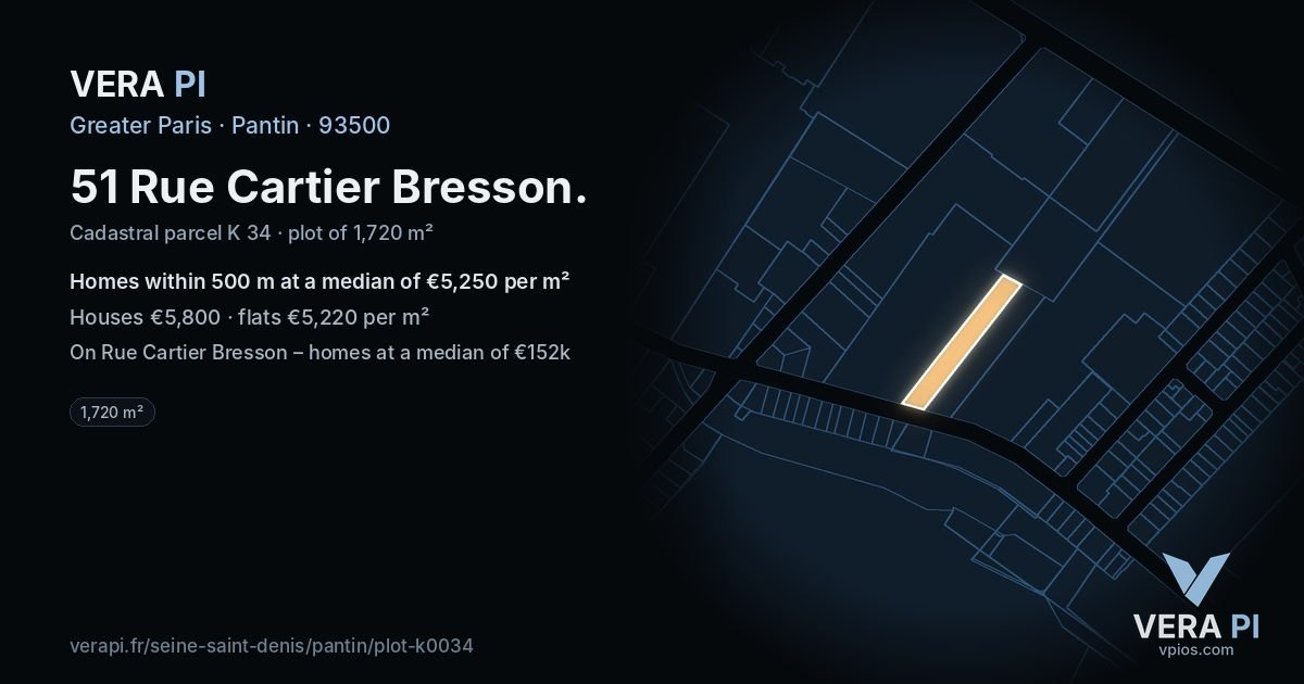 51 Rue Cartier Bresson, Pantin at night – the plot lit, the parcels around coloured by the prices near them