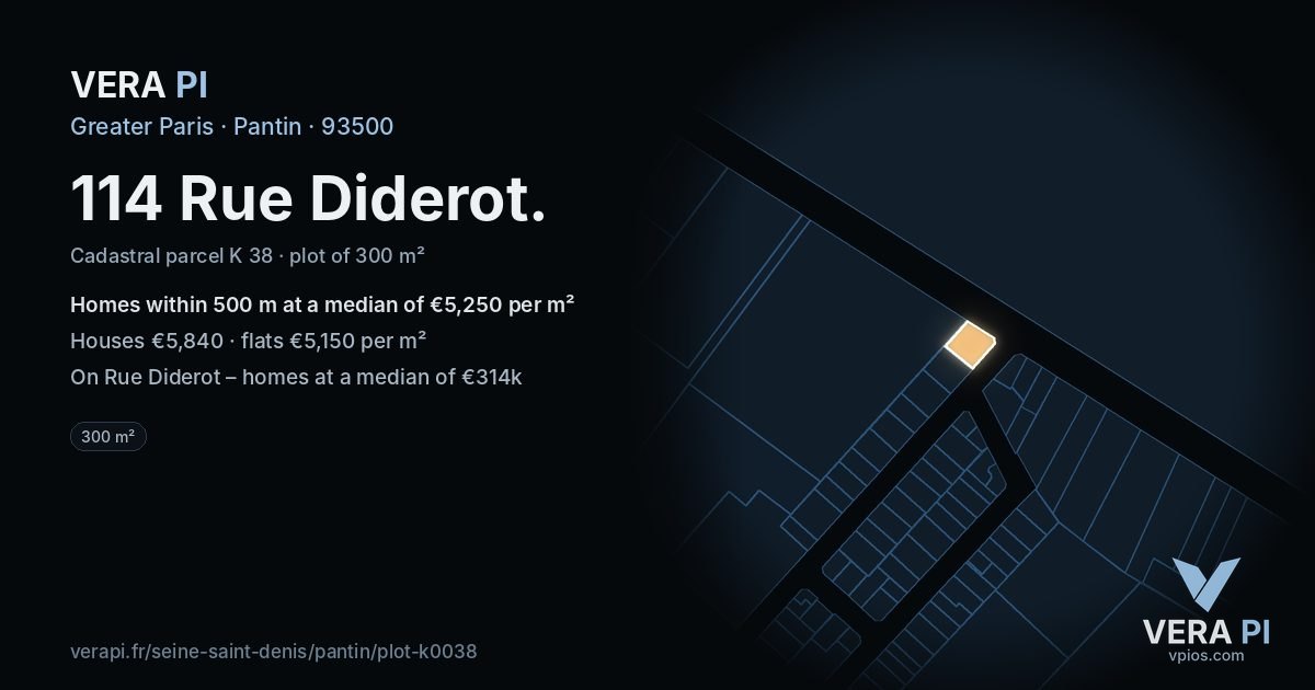 114 Rue Diderot, Pantin at night – the plot lit, the parcels around coloured by the prices near them