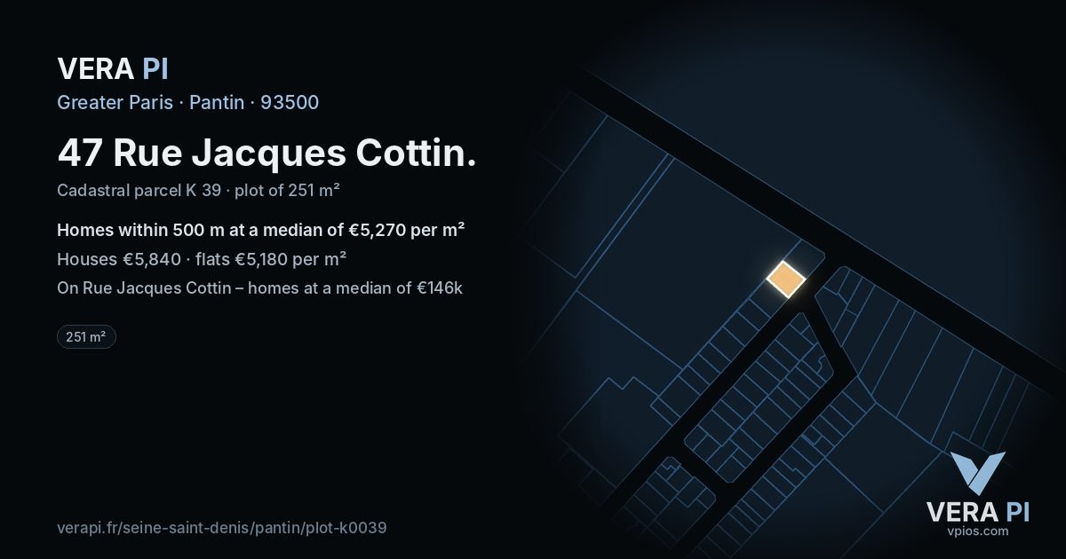 47 Rue Jacques Cottin, Pantin at night – the plot lit, the parcels around coloured by the prices near them